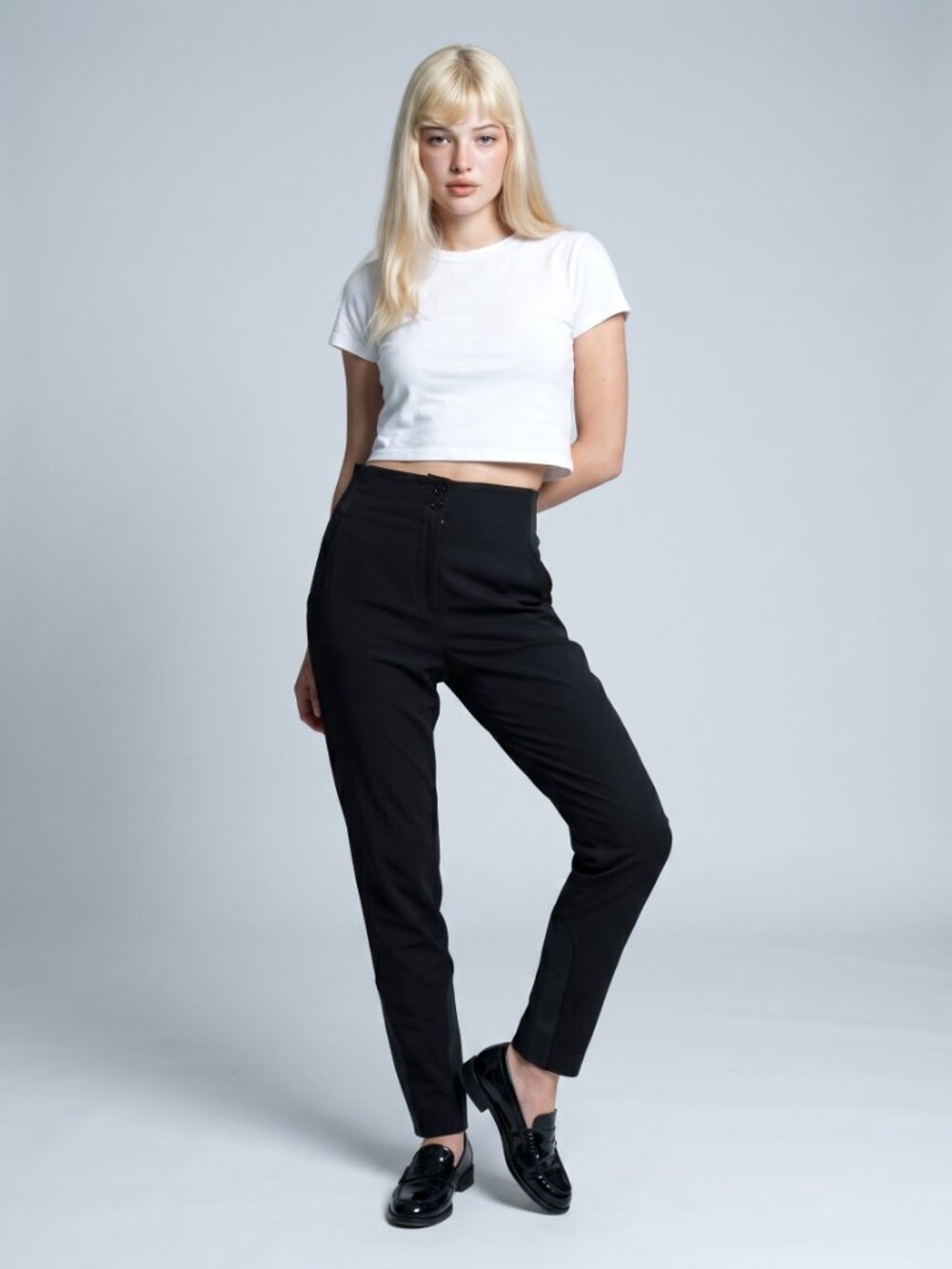 ETRO Black High Waist Lace-Up Slim Tapered Pants Italian Designer Made in Italy